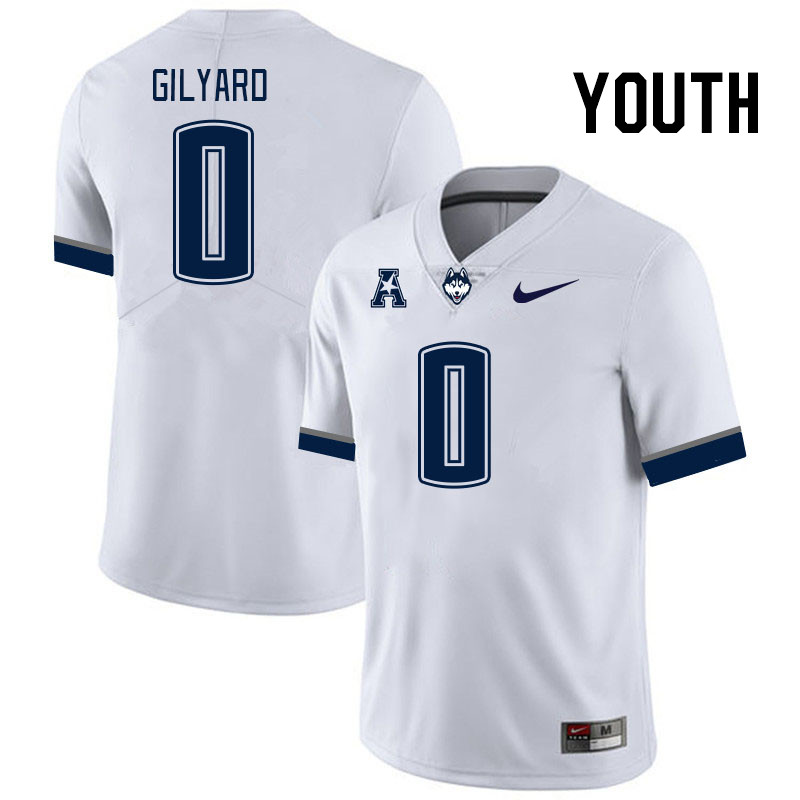 Youth #0 Eriq Gilyard Connecticut Huskies College Football Jerseys Stitched Sale-White